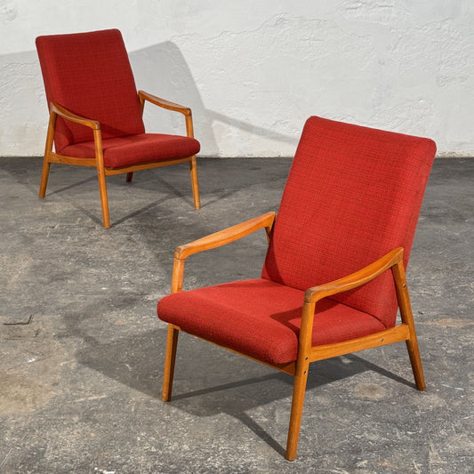 Pair of Jiří Jiroutek Red Armchairs, 1960s