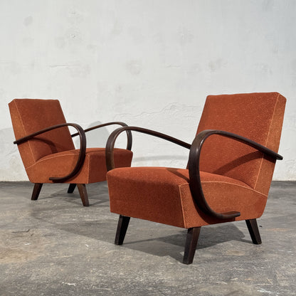 Pair of Jindřich Halabala Type-C Art Deco Armchairs, Czechoslovakia 1930s