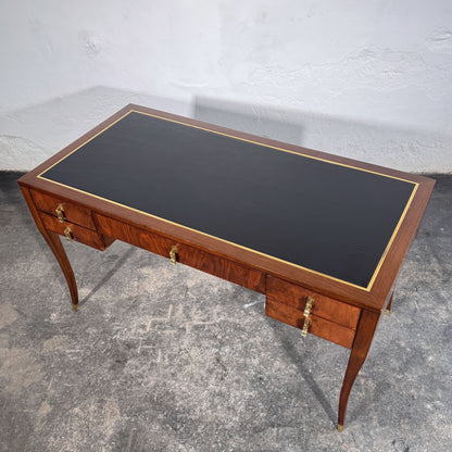 Burl Walnut Writing Desk with Leather Top by FEKA, 1970s