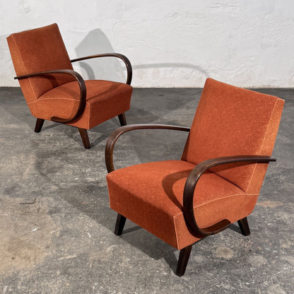 Pair of Jindřich Halabala Type-C Art Deco Armchairs, Czechoslovakia 1930s