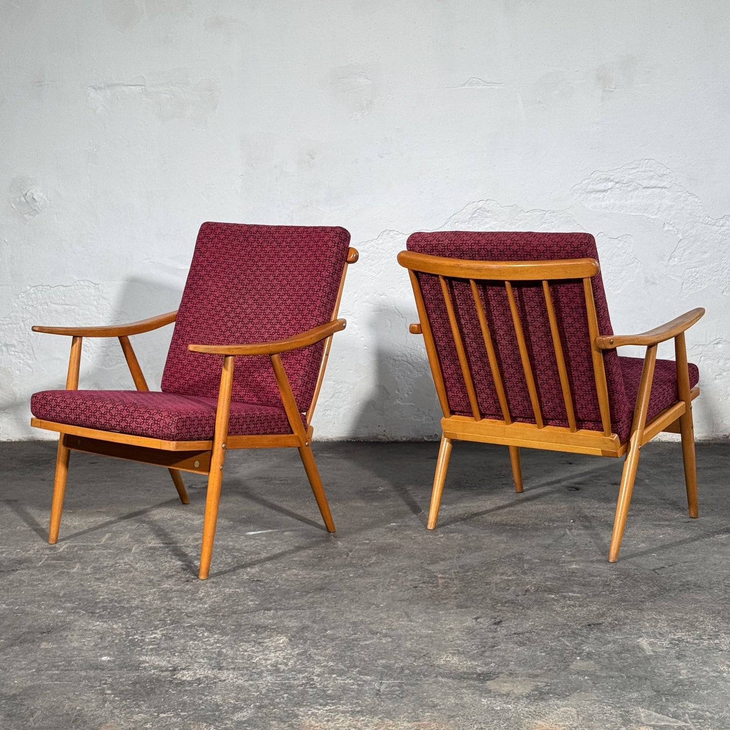 TON Style Beech Armchairs, Pair, 1960s