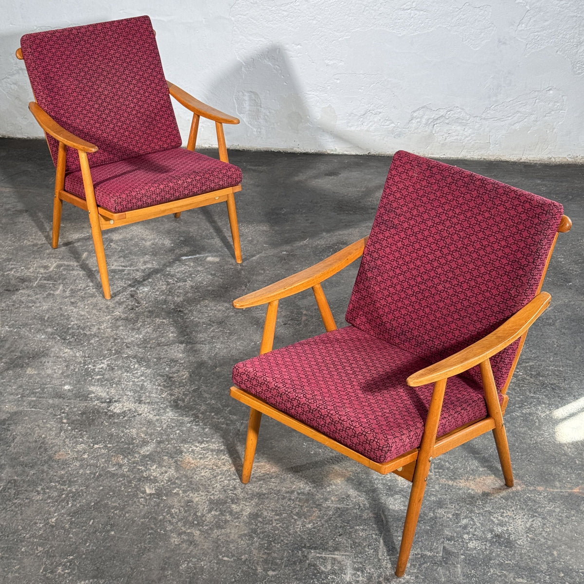 TON Style Beech Armchairs, Pair, 1960s