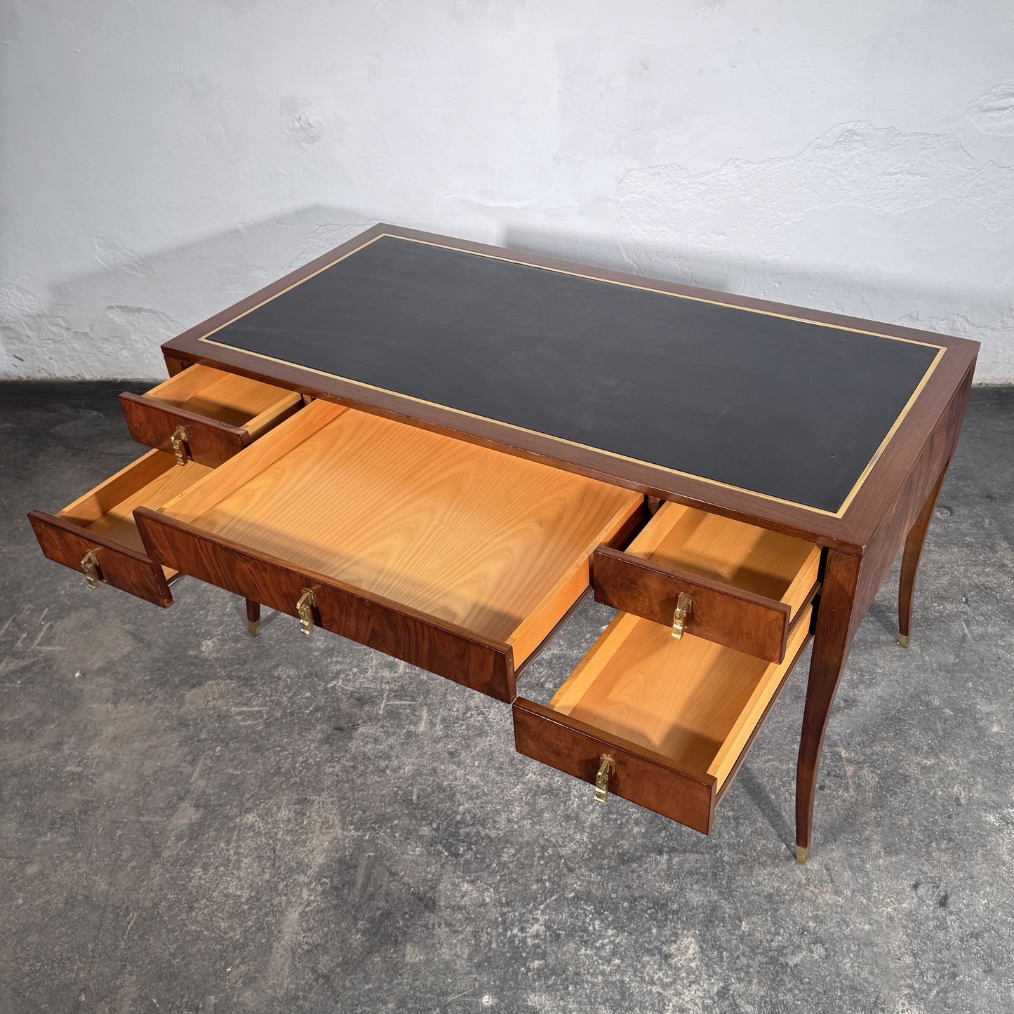 Burl Walnut Writing Desk with Leather Top by FEKA, 1970s