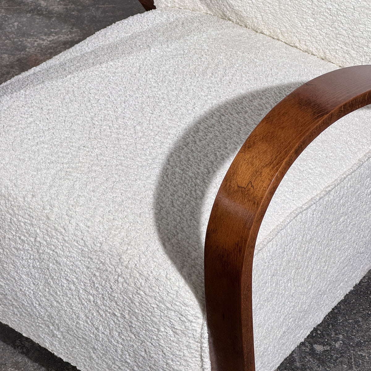 Pair of French Art Deco Style Bentwood Armchairs in White Bouclé, 1960s