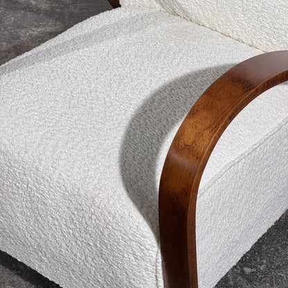 Pair of French Art Deco Style Bentwood Armchairs in White Bouclé, 1960s