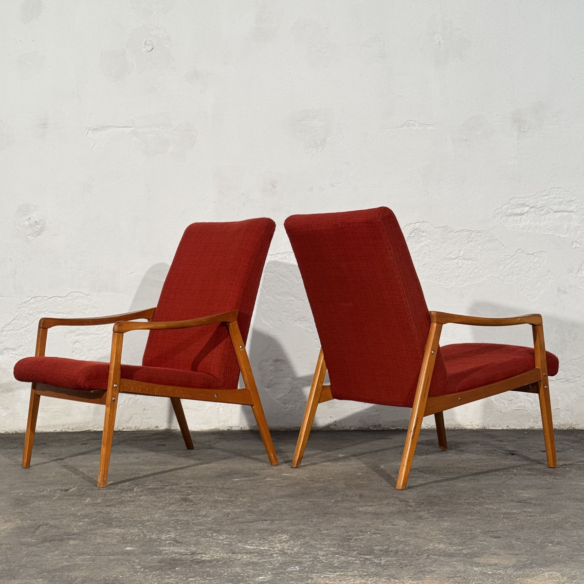 Pair of Jiří Jiroutek Red Armchairs, 1960s