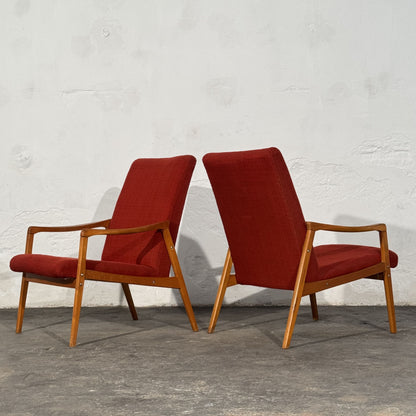 Pair of Jiří Jiroutek Red Armchairs, 1960s