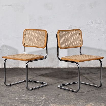 Set of 2 Cesca Style Cantilever Chairs, After Marcel Breuer, Italy, 1960s