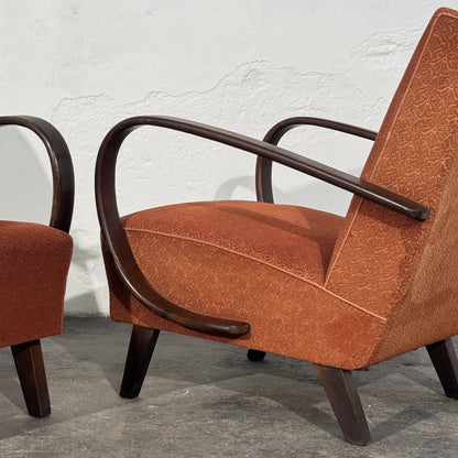Pair of Jindřich Halabala Type-C Art Deco Armchairs, Czechoslovakia 1930s