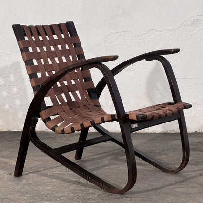 Pair of Bentwood Webbing Armchairs, Attributed to Jan Vaněk for UP Závody, 1930s