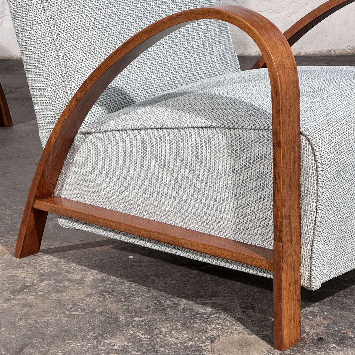 Pair of French Art Deco Style Armchairs with Arched Wooden Arms, 1960s
