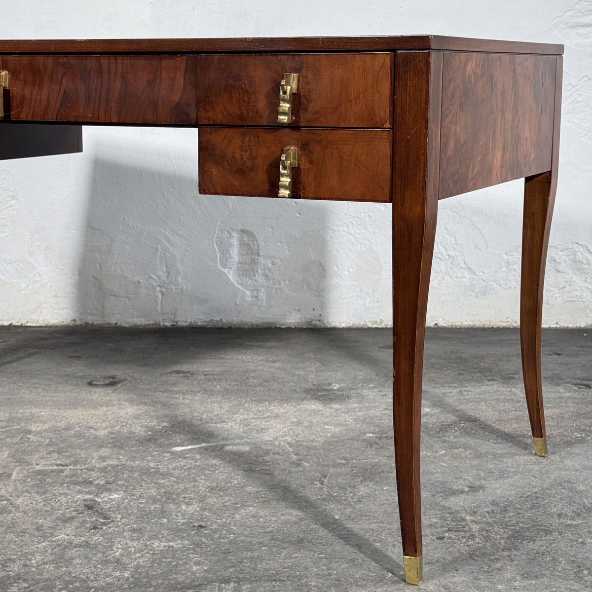 Burl Walnut Writing Desk with Leather Top by FEKA, 1970s