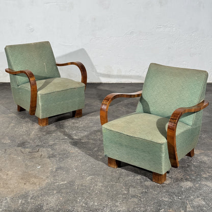 Pair of Art Deco Style Armchairs with Veneered Arms, 1960s