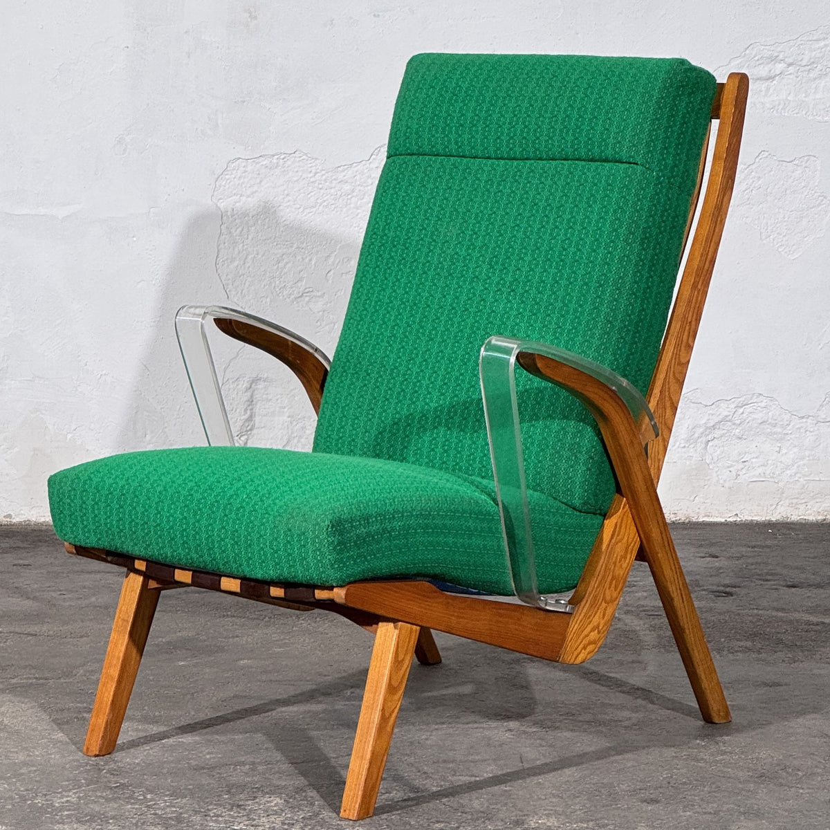 Pair of Green Armchairs with Lucite Armrests, Attributed to ULUV, Czechoslovakia, 1960s