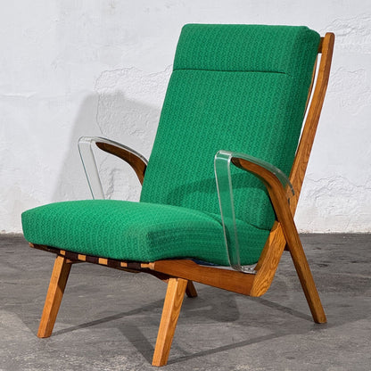 Pair of Green Armchairs with Lucite Armrests, Attributed to ULUV, Czechoslovakia, 1960s