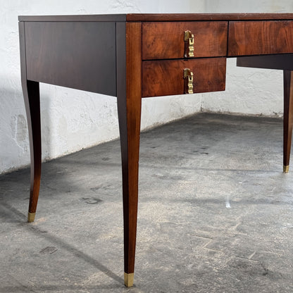 Burl Walnut Writing Desk with Leather Top by FEKA, 1970s