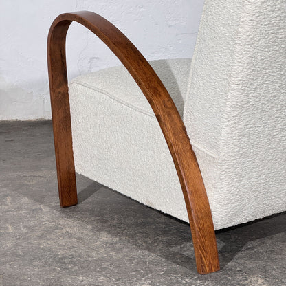 Pair of French Art Deco Style Bentwood Armchairs in White Bouclé, 1960s