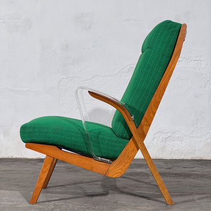 Pair of Green Armchairs with Lucite Armrests, Attributed to ULUV, Czechoslovakia, 1960s