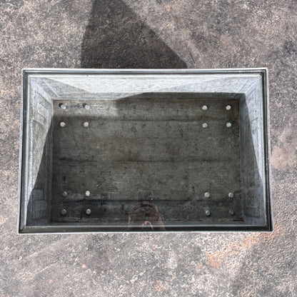 Industrial Metal Crate Coffee Table with Glass Top and Wheels, Schäfer Crate Dated 1965