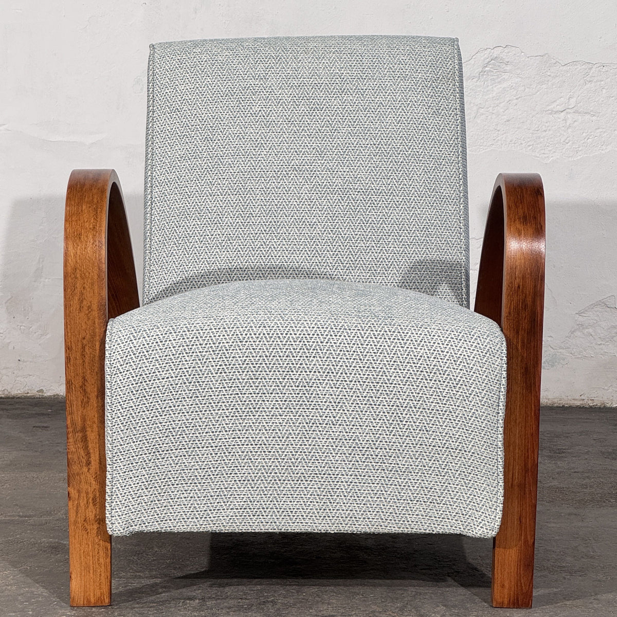 Pair of French Art Deco Style Armchairs with Arched Wooden Arms, 1960s