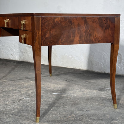 Burl Walnut Writing Desk with Leather Top by FEKA, 1970s