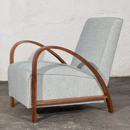 Pair of French Art Deco Style Armchairs with Arched Wooden Arms, 1960s