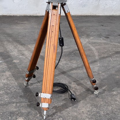 Strand Electric Theatre Spotlight on Adjustable Wooden Tripod, Mid-20th Century