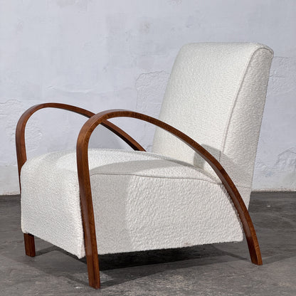 Pair of French Art Deco Style Bentwood Armchairs in White Bouclé, 1960s