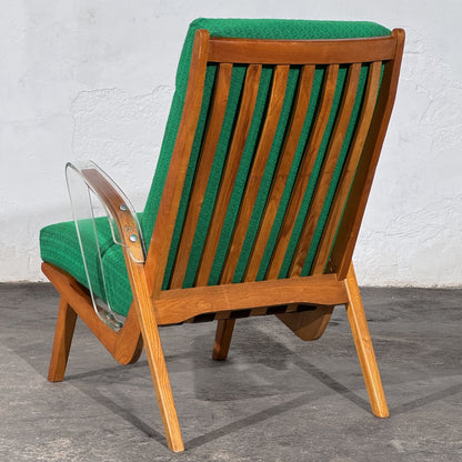 Pair of Green Armchairs with Lucite Armrests, Attributed to ULUV, Czechoslovakia, 1960s