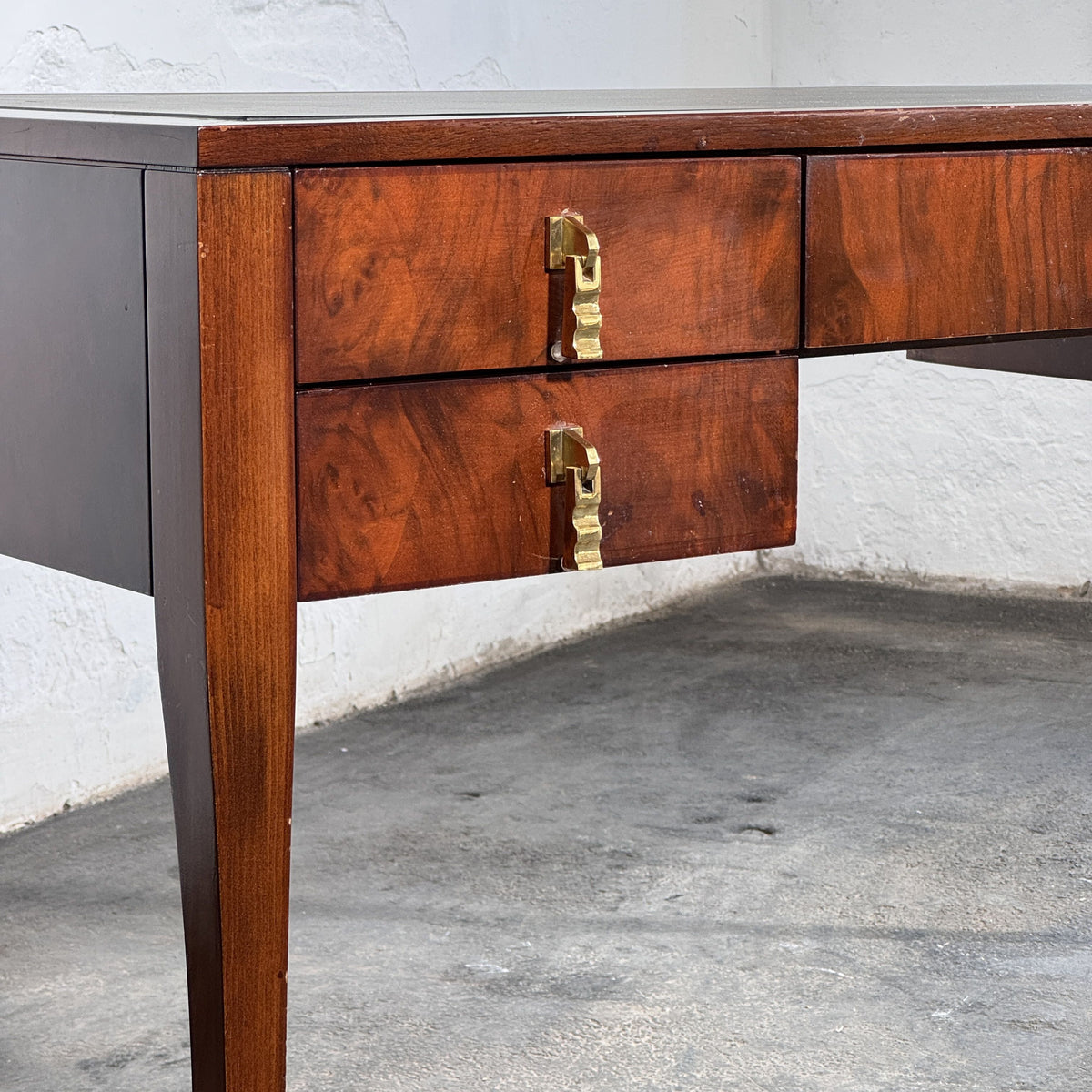 Burl Walnut Writing Desk with Leather Top by FEKA, 1970s