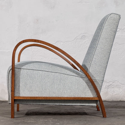Pair of French Art Deco Style Armchairs with Arched Wooden Arms, 1960s