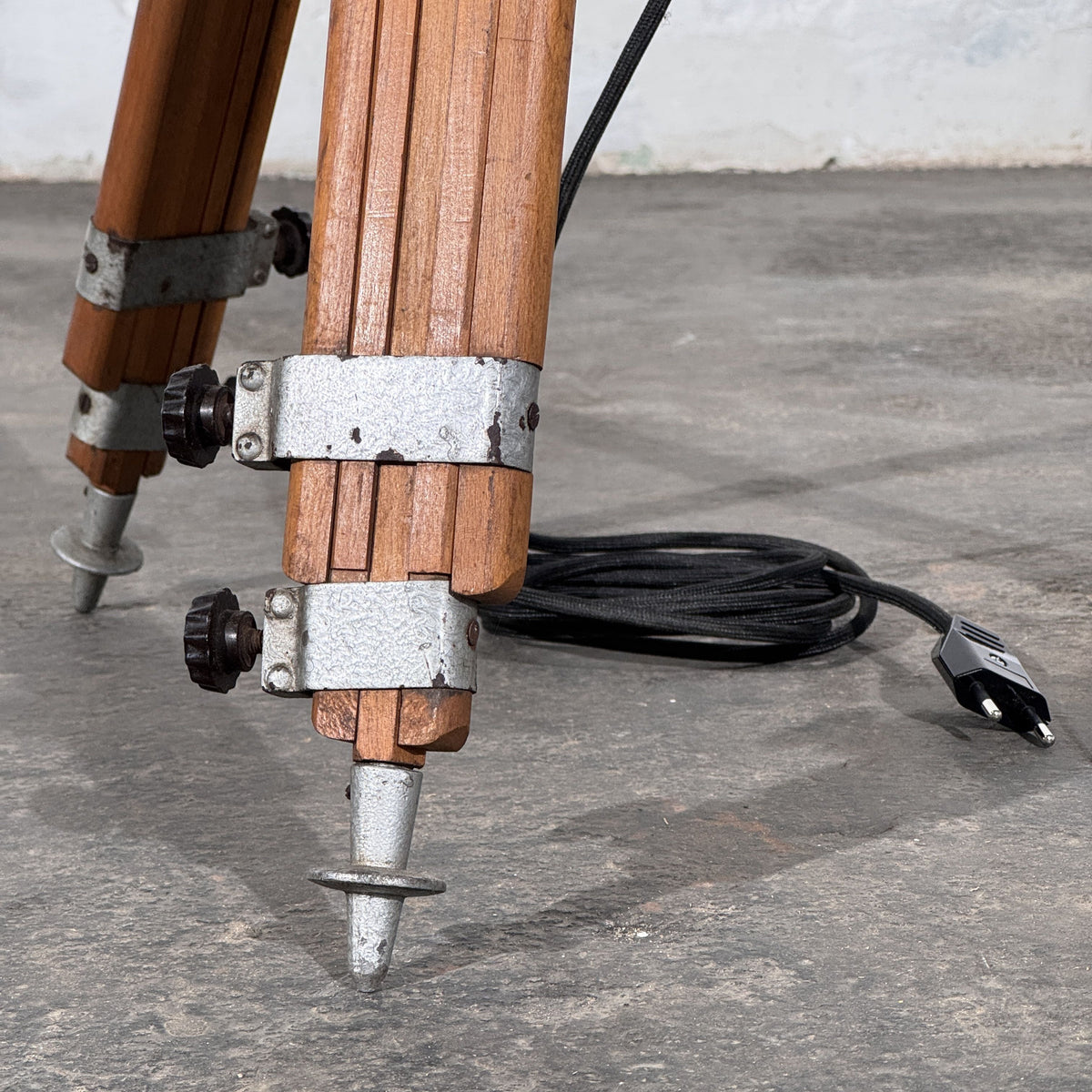 Strand Electric Theatre Spotlight on Adjustable Wooden Tripod, Mid-20th Century