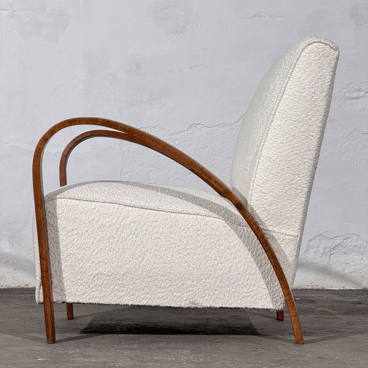 Pair of French Art Deco Style Bentwood Armchairs in White Bouclé, 1960s