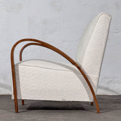 Pair of French Art Deco Style Bentwood Armchairs in White Bouclé, 1960s