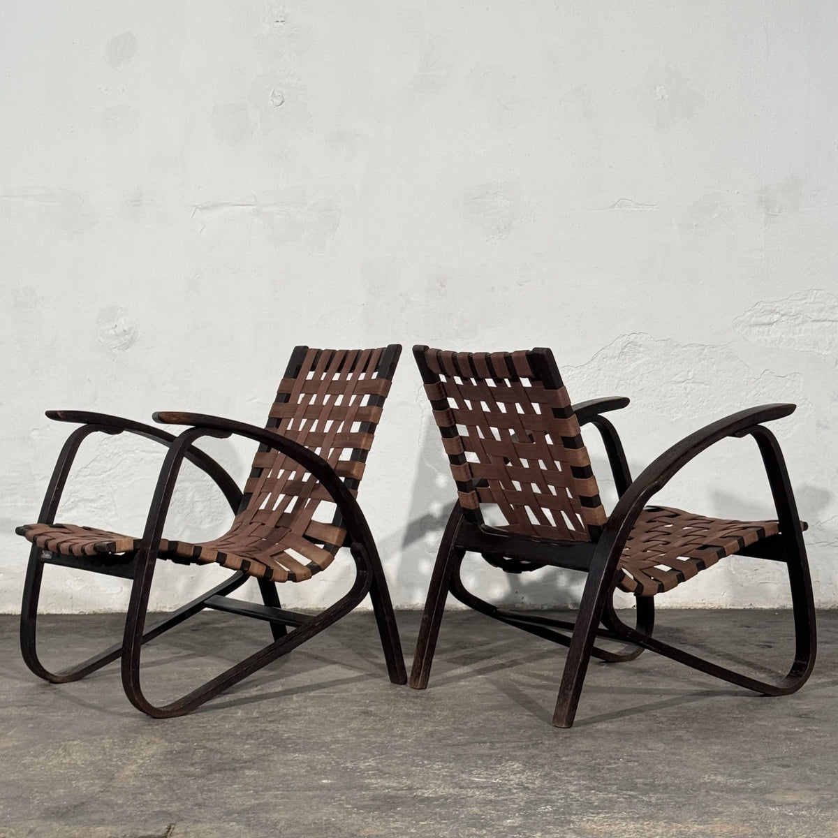 Pair of Bentwood Webbing Armchairs, Attributed to Jan Vaněk for UP Závody, 1930s