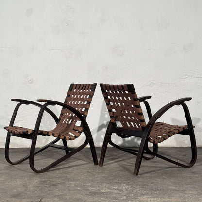 Pair of Bentwood Webbing Armchairs, Attributed to Jan Vaněk for UP Závody, 1930s