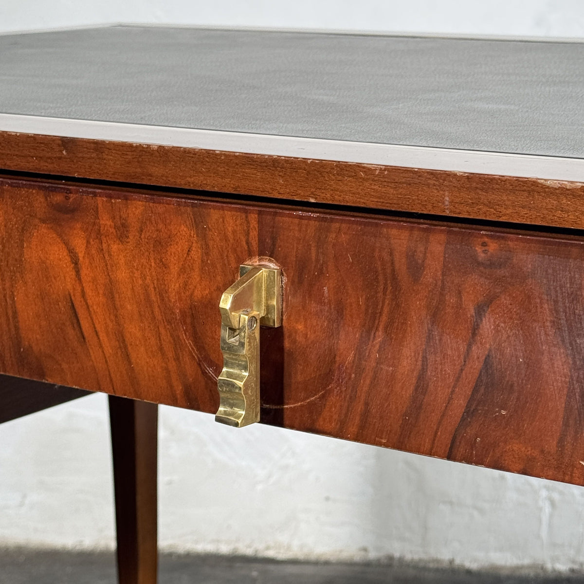 Burl Walnut Writing Desk with Leather Top by FEKA, 1970s