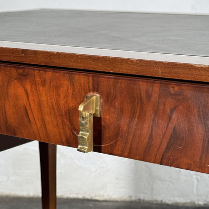 Burl Walnut Writing Desk with Leather Top by FEKA, 1970s