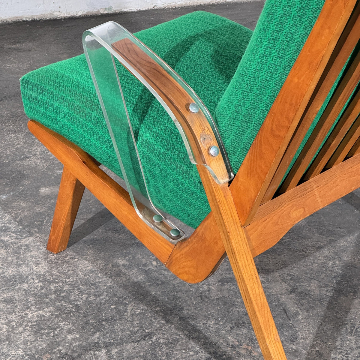 Pair of Green Armchairs with Lucite Armrests, Attributed to ULUV, Czechoslovakia, 1960s