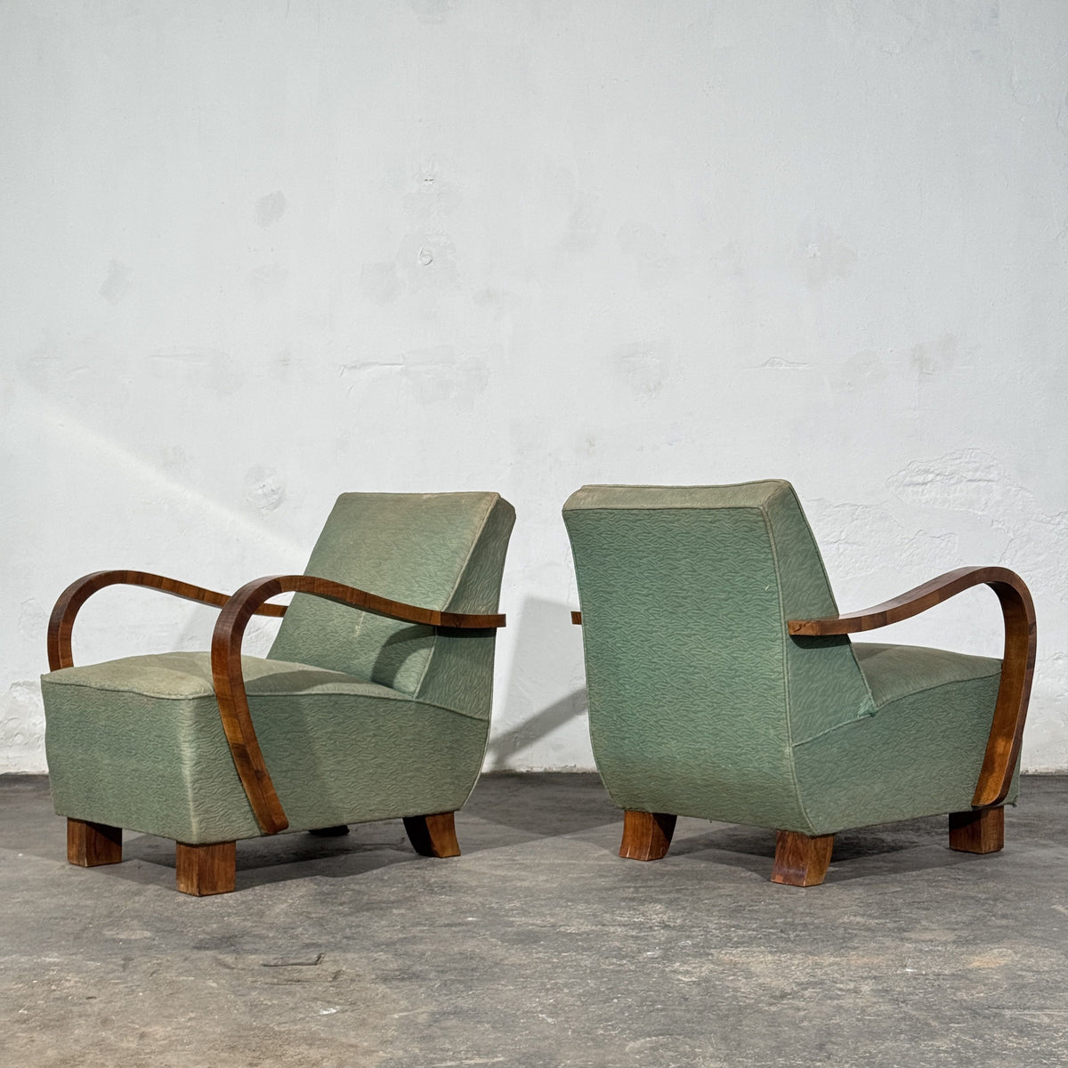 Pair of Art Deco Style Armchairs with Veneered Arms, 1960s