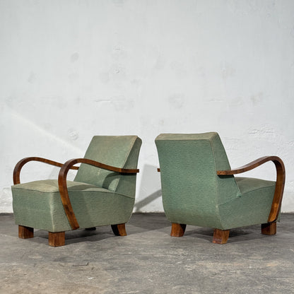 Pair of Art Deco Style Armchairs with Veneered Arms, 1960s