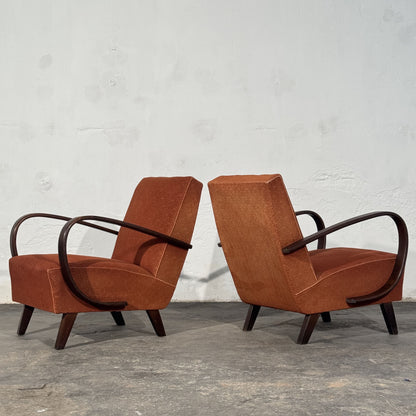 Pair of Jindřich Halabala Type-C Art Deco Armchairs, Czechoslovakia 1930s