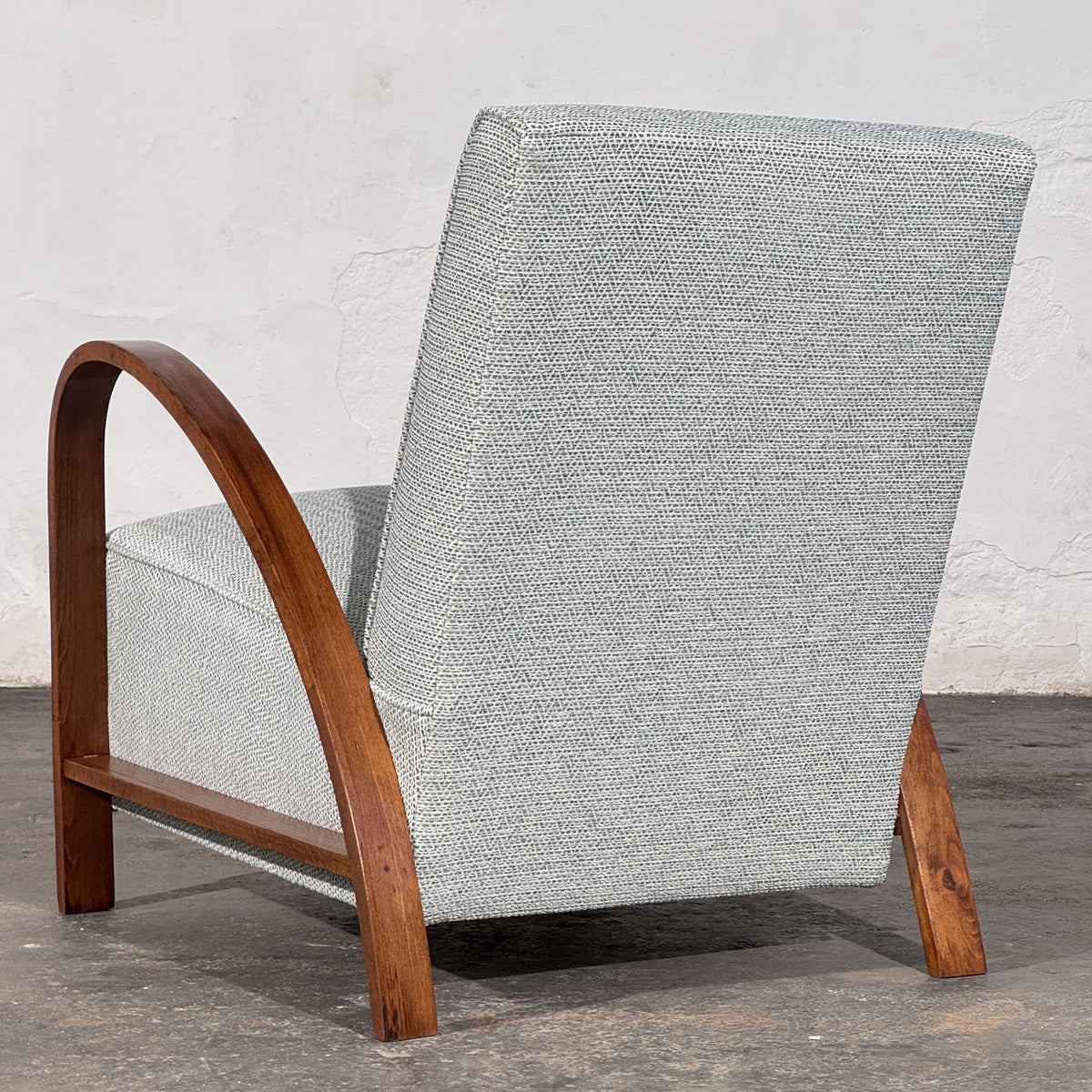 Pair of French Art Deco Style Armchairs with Arched Wooden Arms, 1960s