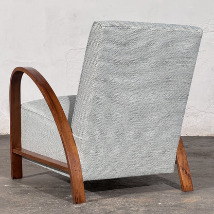Pair of French Art Deco Style Armchairs with Arched Wooden Arms, 1960s