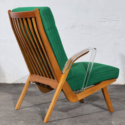 Pair of Green Armchairs with Lucite Armrests, Attributed to ULUV, Czechoslovakia, 1960s