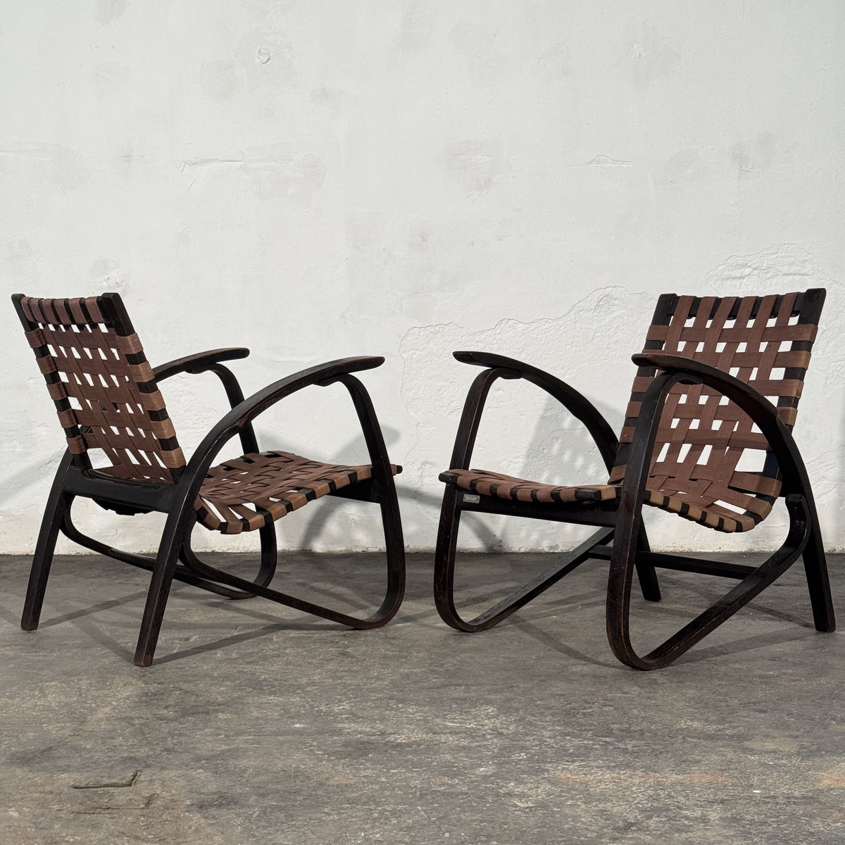 Pair of Bentwood Webbing Armchairs, Attributed to Jan Vaněk for UP Závody, 1930s
