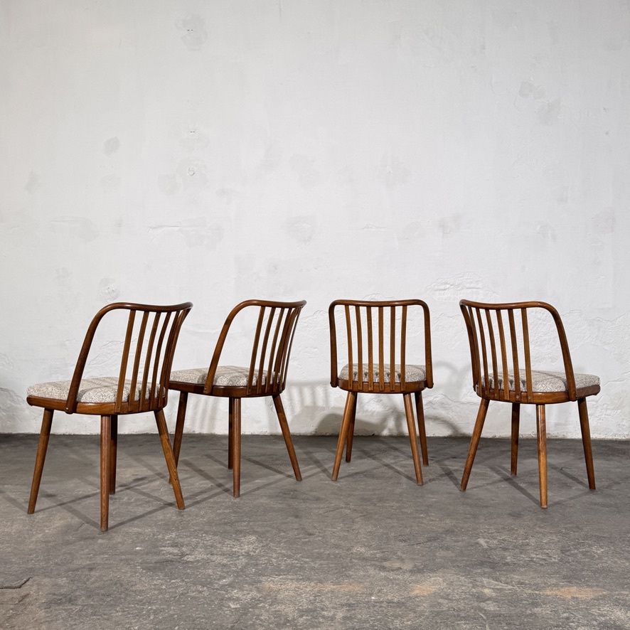 Set of 4 Jitona Bentwood Dining Chairs with New Upholstery, 1960s
