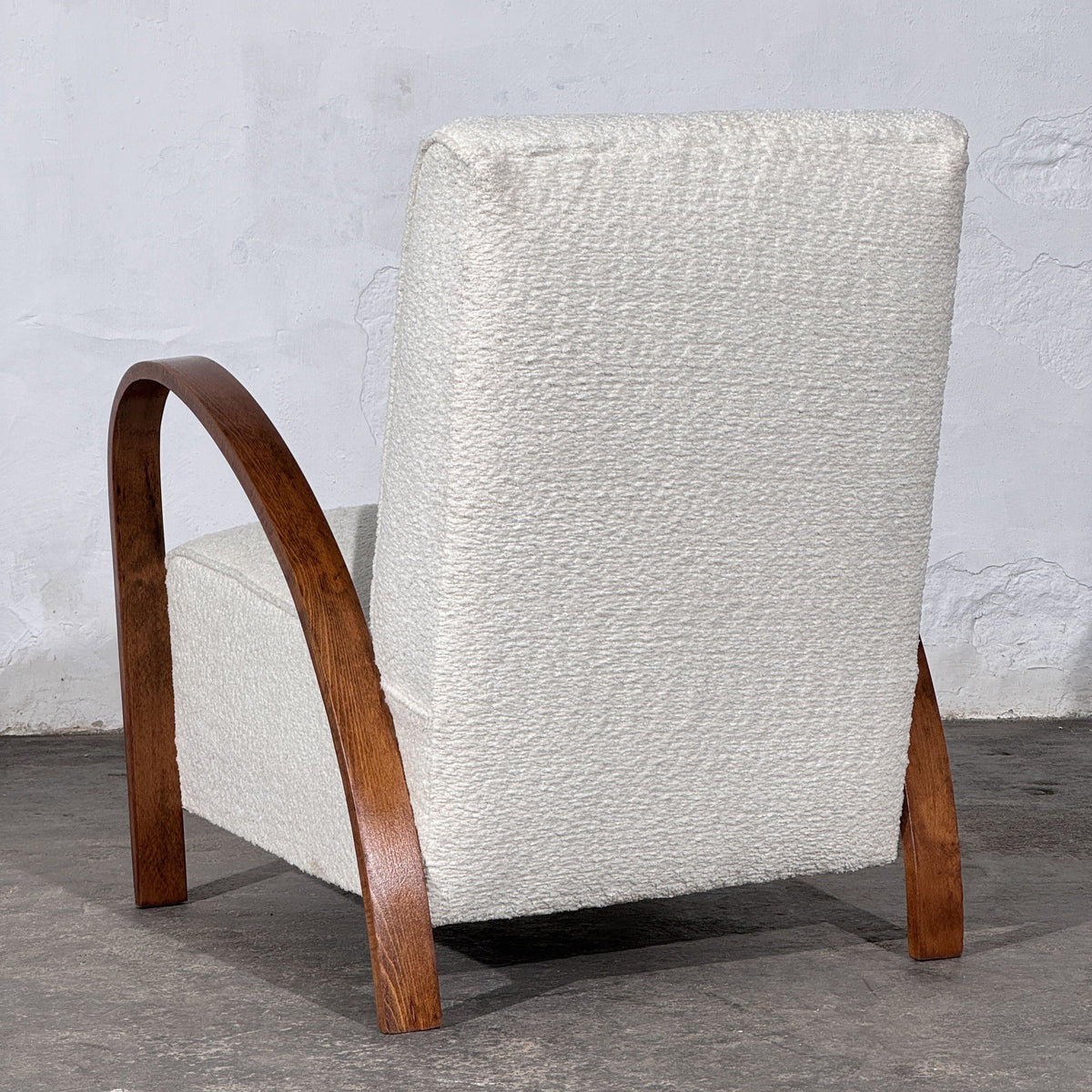 Pair of French Art Deco Style Bentwood Armchairs in White Bouclé, 1960s