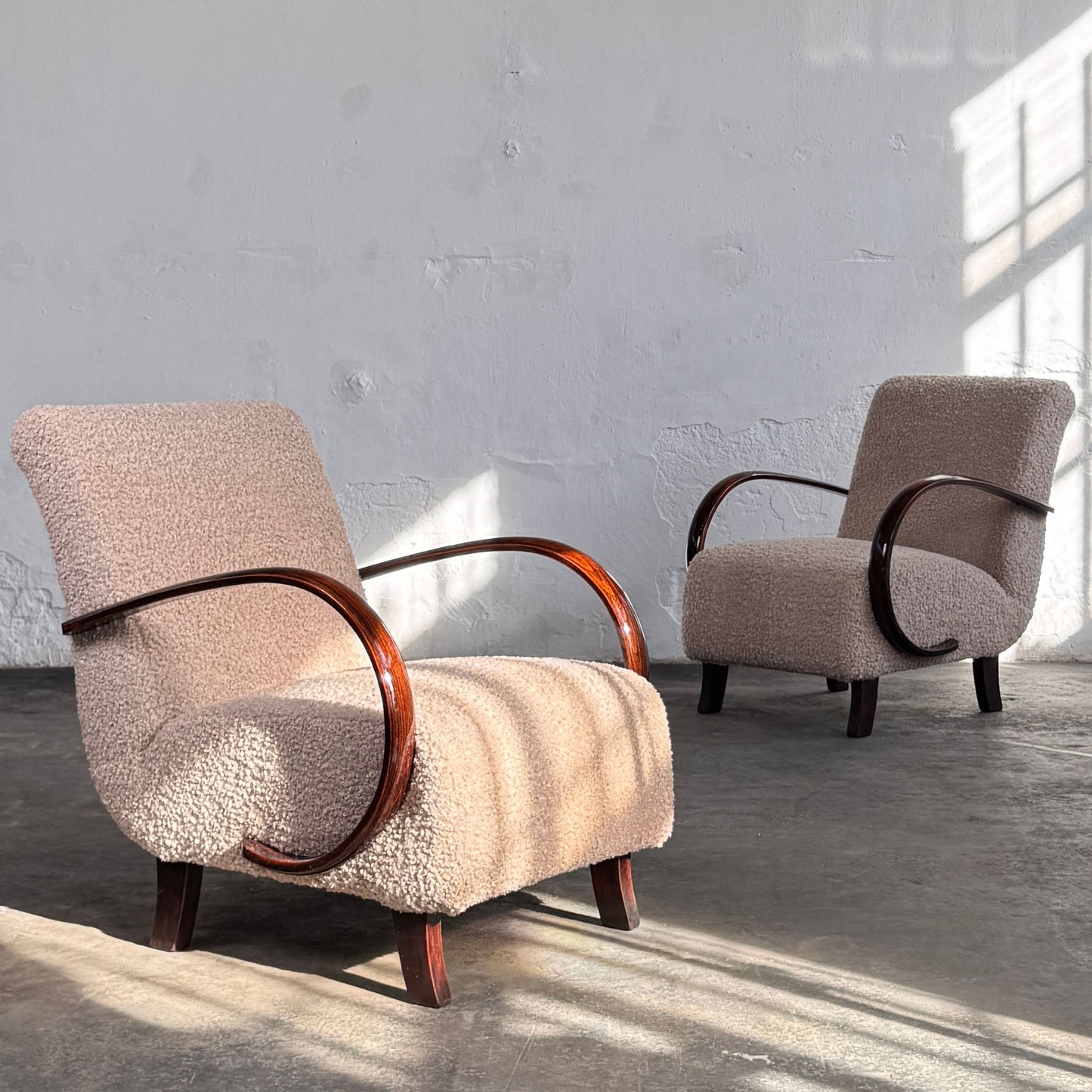 Pair of Halabala Type H-410 Armchairs, Fully Refurbished
