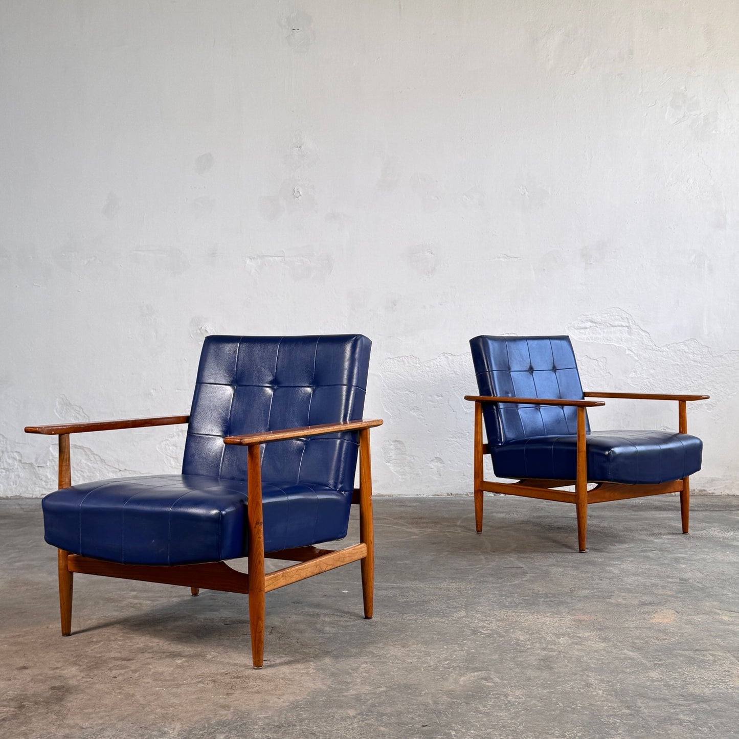 Pair of Hungarian Blue Faux Leather Armchairs, 1960